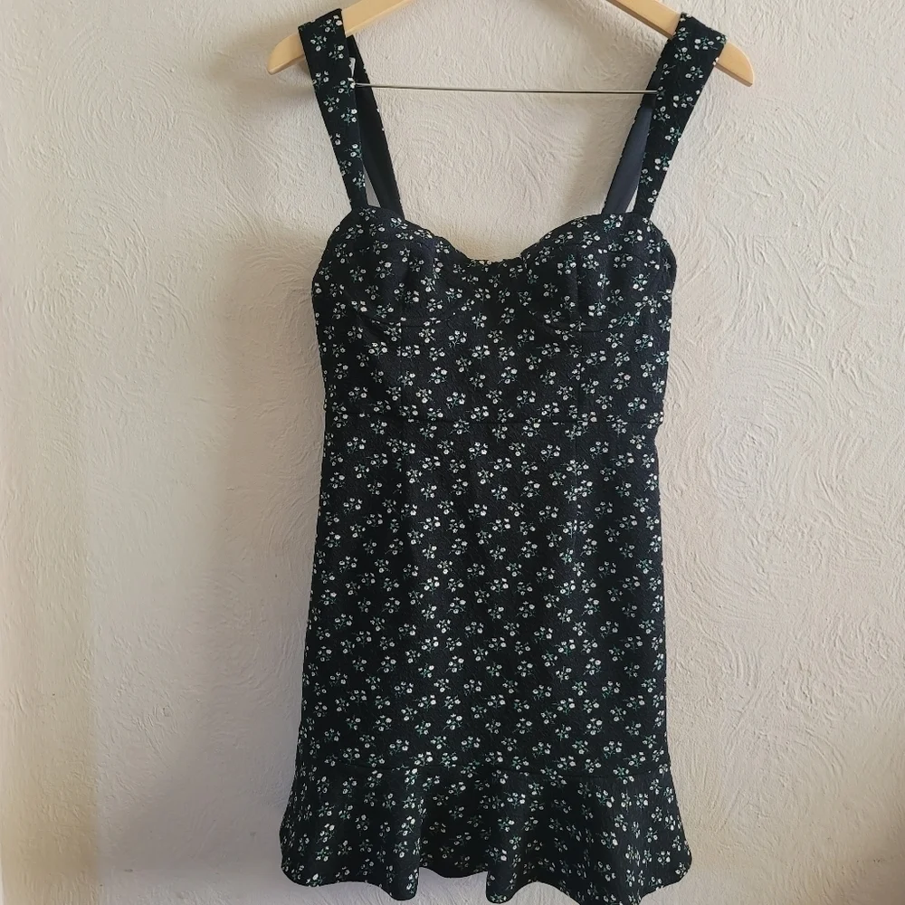 Hutch (Anthropologie),‎ Ditsy Floral Corset Mini Dress, Black, Size Small